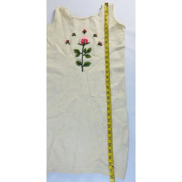 Vintage Wool Felted Yarn Country Floral Mini Micro Sweater Dress - Picture 11 of 11